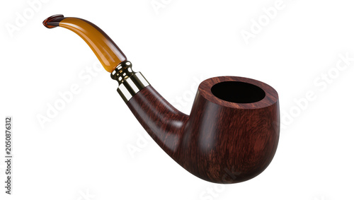 Slika na platnu Curved briar wood smoking pipe with amber acrylic mouthpiece and silver band