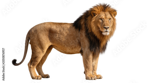 Canvas Print Majestic male lion with full mane standing profile view