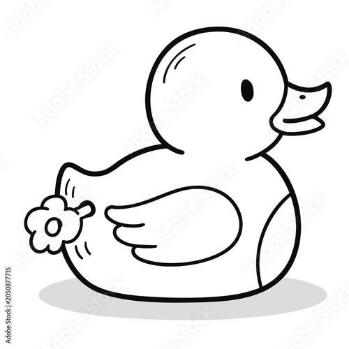 Simple line art drawing of a cute rubber duck toy.