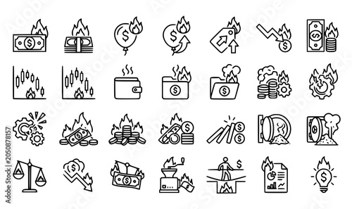 Foto Financial crisis icon set recession bankruptcy and economic downturn concepts