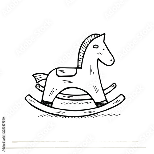 Hand-drawn rocking horse toy illustration for children.