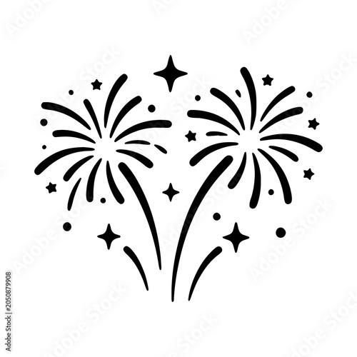 Black and white fireworks display illustration with fireworks celebration explosion pyrotechnics