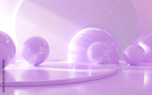 Lavender Abstract Scene With Smooth Spheres and Platforms