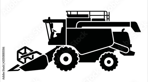 Agricultural machinery combine harvester icon for farming and crop harvesting equipment