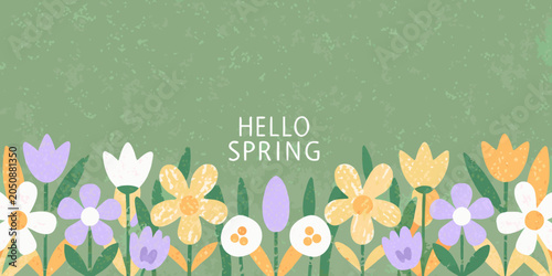Photos Floral ornament with spring greeting illustrated vector design on a green backdr