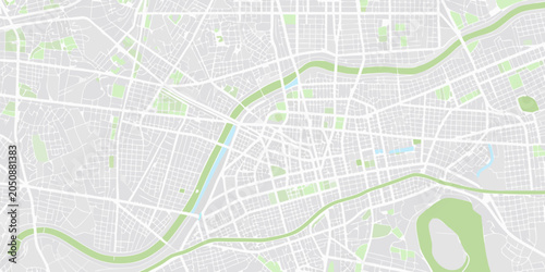 Tableau sur toile City map illustration pale gray and green color scheme overhead perspective