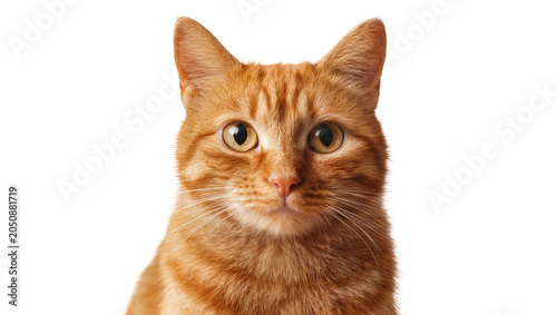 Foto Orange tabby cat face with big eyes and striped fur