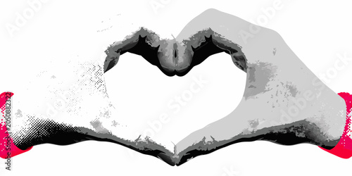 Foto Two hands forming a heart shape pop art style illustration with white background