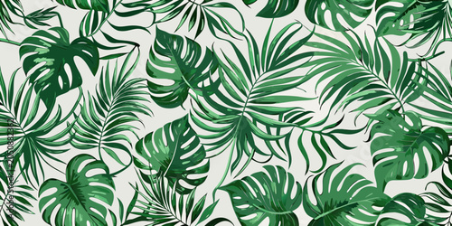 Canvastavla Tropical leaf pattern a vibrant green vector illustration on a white background
