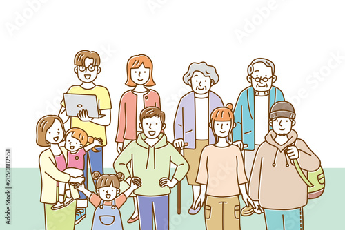 いろいろな人達が集まったからふるでかわいいシンプルなイラスト