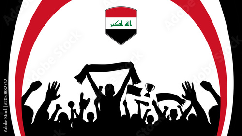 Foto Iraq soccer fan crowd celebration with national flag emblem