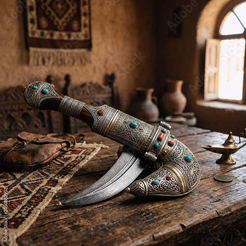Ancient ornate dagger set isolated
