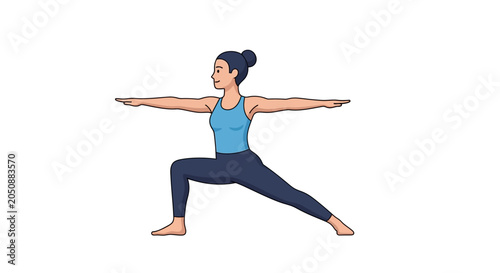 Woman in yoga warrior pose stretching.