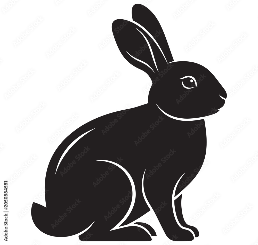 Obraz premium Black silhouette of a sitting rabbit with long ears looking to the right side