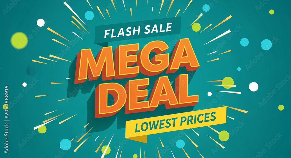 Naklejka premium Bold text announces a flash sale and mega deal with lowest prices, representing retail promotion and discount offers