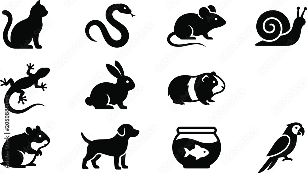 Obraz premium Pet and Small Animal Silhouette Icon Set with Domestic Animal CollectionPet and Small Animal Silhouette 