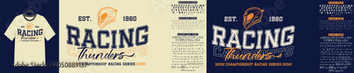 Vintage Racing Typography T-Shirt and Bold typeface Script or Signature and Serif font vector Design