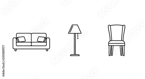 Foto Furniture Line Art Icons On White Background