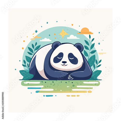 Cute panda sleeping peacefully in nature illustration