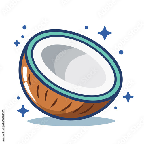 Flat design icon of a half coconut with sparkles