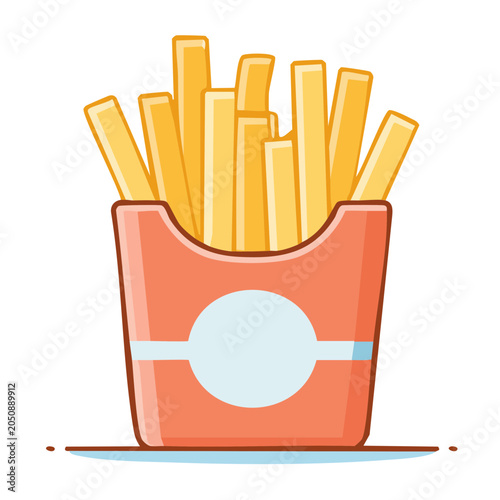 Flat design icon of French fries in a red carton