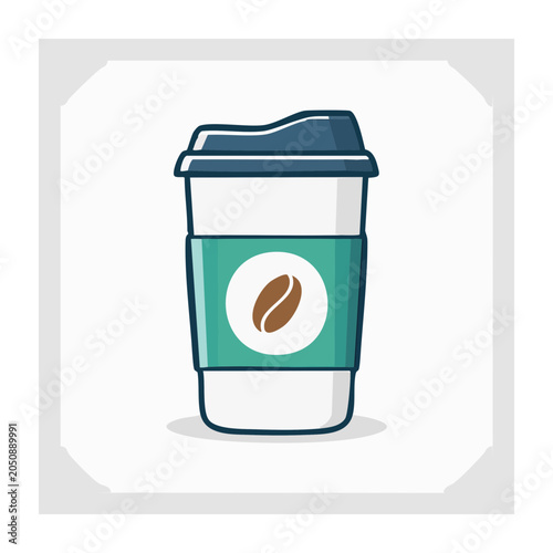 Flat design illustration of a takeaway coffee cup with coffee bean