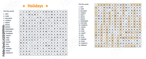 Photos Word search puzzle with holiday names and letter grid
