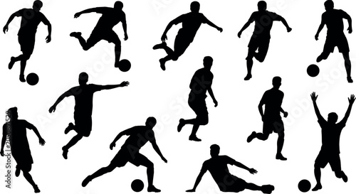 Bilde på lerret Soccer players silhouette vector collection featuring football athletes passing