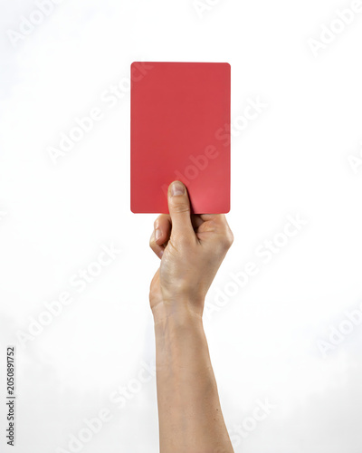 Referee Hand Holding Red Card Isolated on White Background 