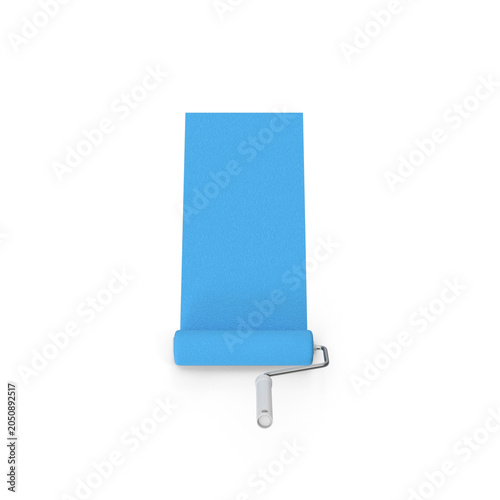roller brush with blue trail of paint