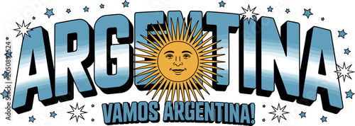 Φωτογραφία Argentina patriotic typography design with sun of may flag colors stars and vamo