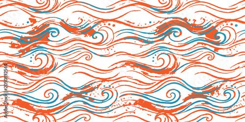 Foto Seamless abstract blue ocean wave pattern vector illustration with elegant curli