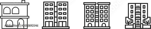 Фотография Buildings represented by four simple line art icons depict different architectural structures for urban planning concepts