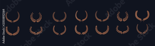Foto Laurels consisting of fourteen distinct circular branch designs are arranged in two rows against a solid dark background