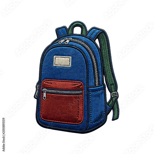 School Backpack Embroidered Patch Illustration on Transparent Background