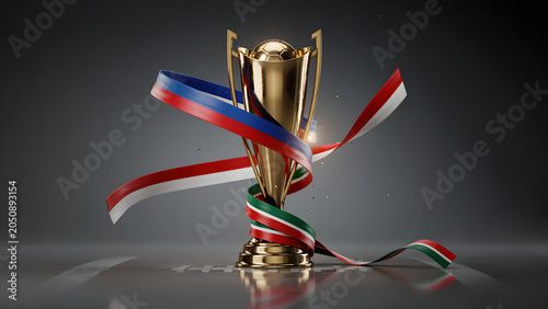 abstract ribbons Colors Surrounding Golden Trophy