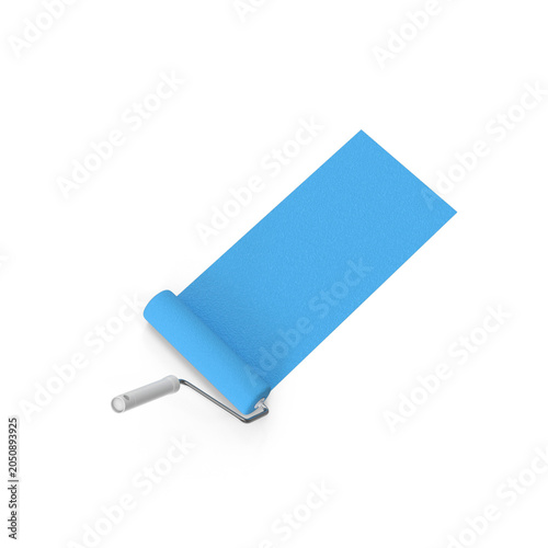 roller brush with blue trail of paint