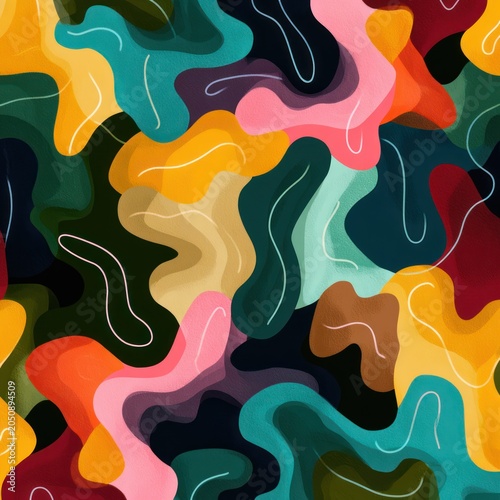 Seamless abstract line drawing pattern over retro colors for contemporary wallpaper and textile design