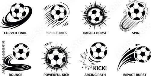 Schilderij op canvas Black and white soccer ball vector motion effect set featuring curved trail spee