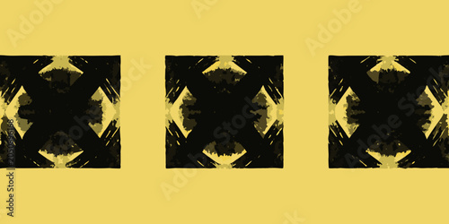 Bild auf Leinwand Distressed geometric pattern with black and ochre hues repeating tile design