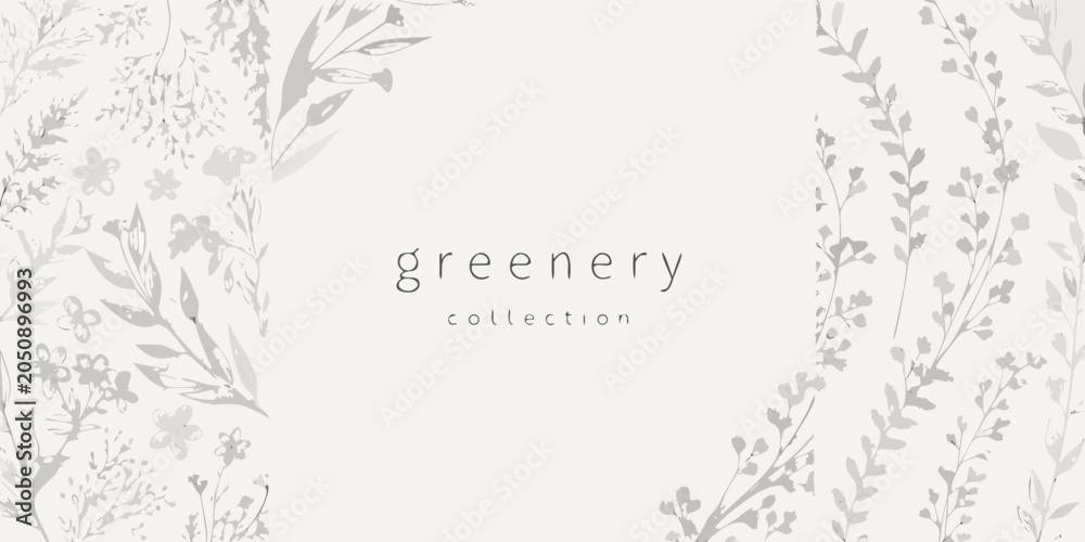 Obraz premium Floral ornament with delicate leaves and blossoms gray vector illustration