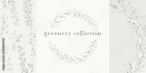 Vászonkép Floral ornament collection delicate line drawing on a light background
