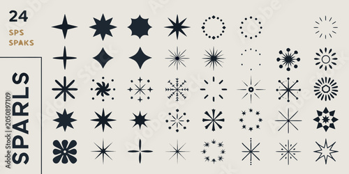 Schilderij op canvas Black starburst and geometric shape vector icons on a light beige background