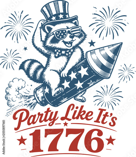 фотографія Party Like It’s 1776 Svg, Raccoon On Rocket Svg