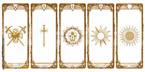 Obraz na płótnie Set Of Seven Tarot Card Templates Beige And White Background