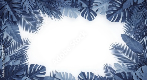 Elegant tropical leaves frame with soft light glow