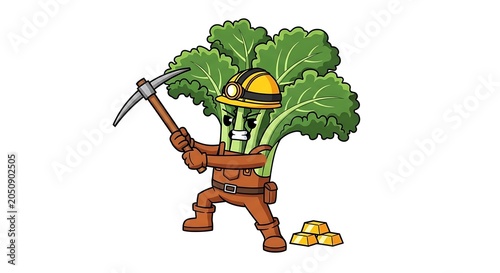 Cartoon gardener character with wheelbarrow and plants.