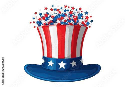 Red white and blue party hat with stars on top PNG isolated on transparent background