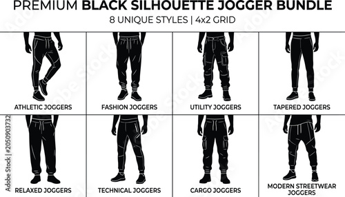 Fotografija Black jogger silhouette bundle featuring athletic sweatpants, cargo ,bundle feat
