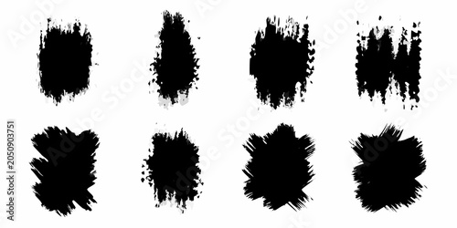 Foto Set Of Eight Black Grunge Ink Splatters On White Background